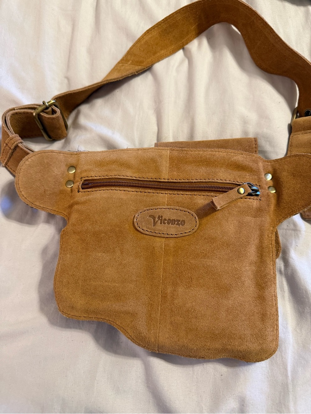 New Suede Tan Waist Bag with Dual Front Pouches - Picture 5 of 11